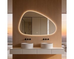 ZIMMER LED Spiegel Organisch 120x60 cm – Dimbaar, 3 Lichtkleuren & Anticondens – Badkamerspiegel met Verlichting