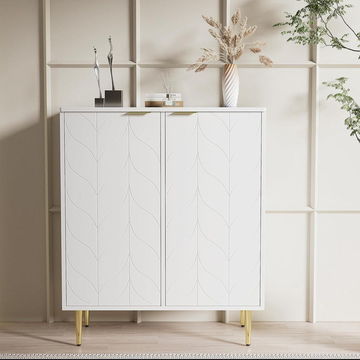 Dressoir met bloemenpatroon - Halkast ladekast - Woonkamer opbergen - Vergulde poten handvat - 75 x 40 x 90 cm