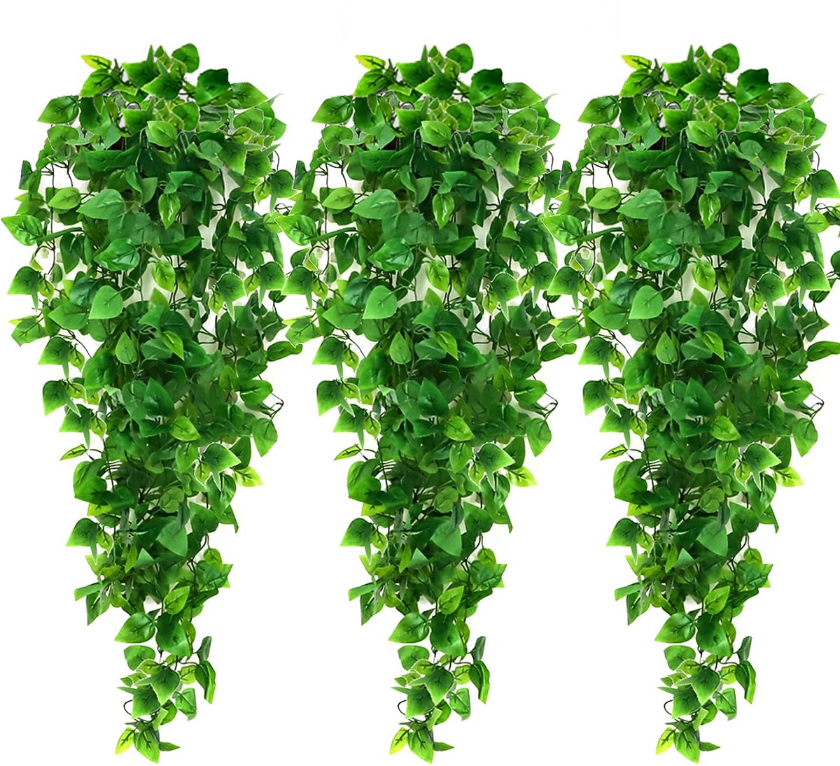 3 stuks kunstmatige hangende planten, 1,1 meter lange kunstmatige klimop voor wanddecoratie in huis, binnen en buiten (zonder manden)