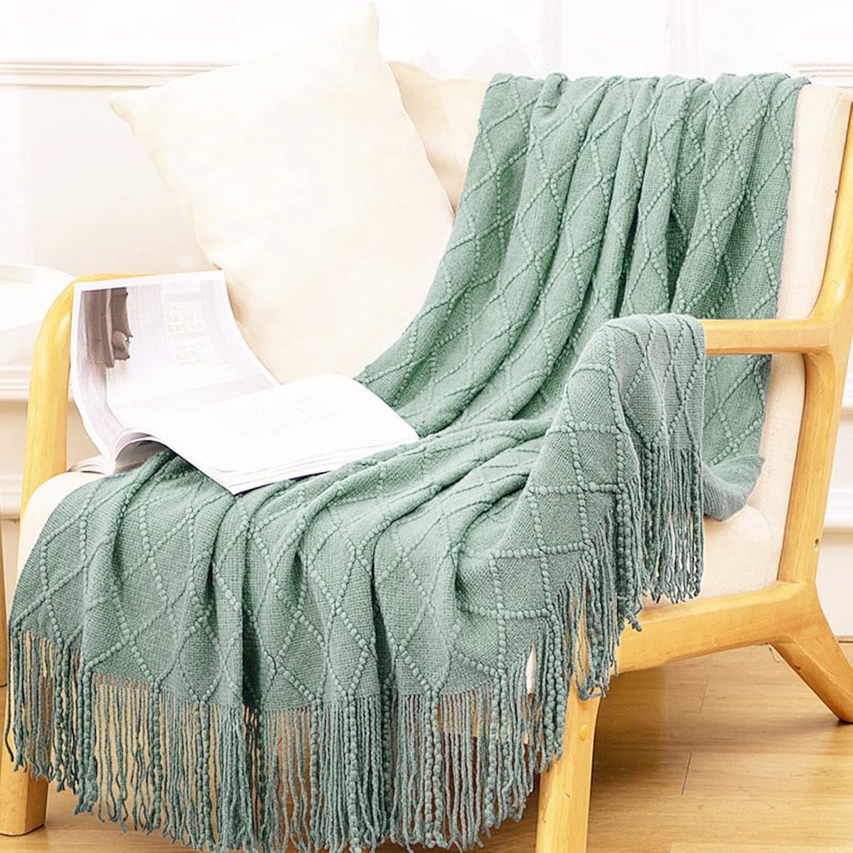 Gebreide Deken Met Franjes - Effen Kleur Scandinavische Warme Plaid, Trendy Zachte Sprei Voor Sofa, Decoratieve Deken 130 x 170 cm