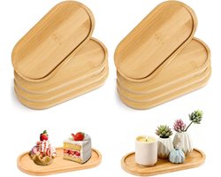 Dienbladen, klein, 17,2 x 9 x 1 cm, ovale bamboedienbladen, ovaal dienblad, decoratief dienblad, bamboe onderzetters, antislip randen, verdikt ontwerp, voor desserts, koekjes