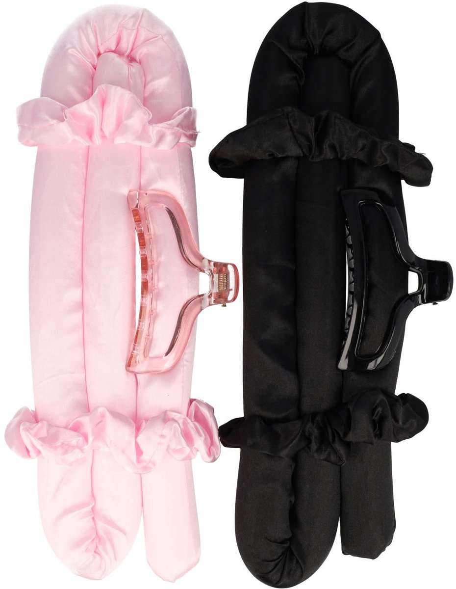 Haarsoires Styling Tool - Heatless Curls - Haarkrullen Set - Zwart Roze - Set van 2