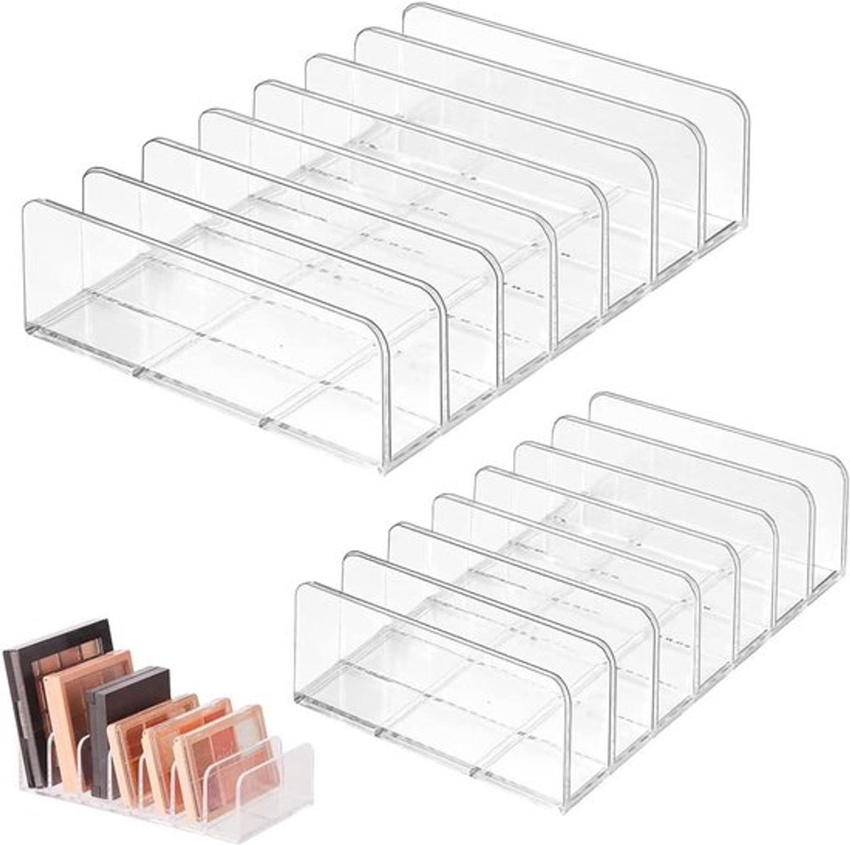 2 Pieces Eyeshadow Organiser with 7 Compartments - Acrylic Makeup