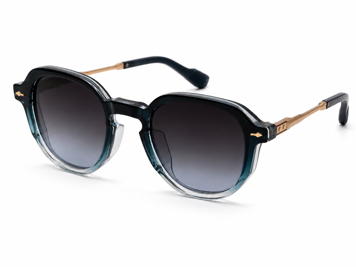 Mpariz - Unisex Zonnebril – Metalen Montuur | Goud Blauw + Brillenkoker