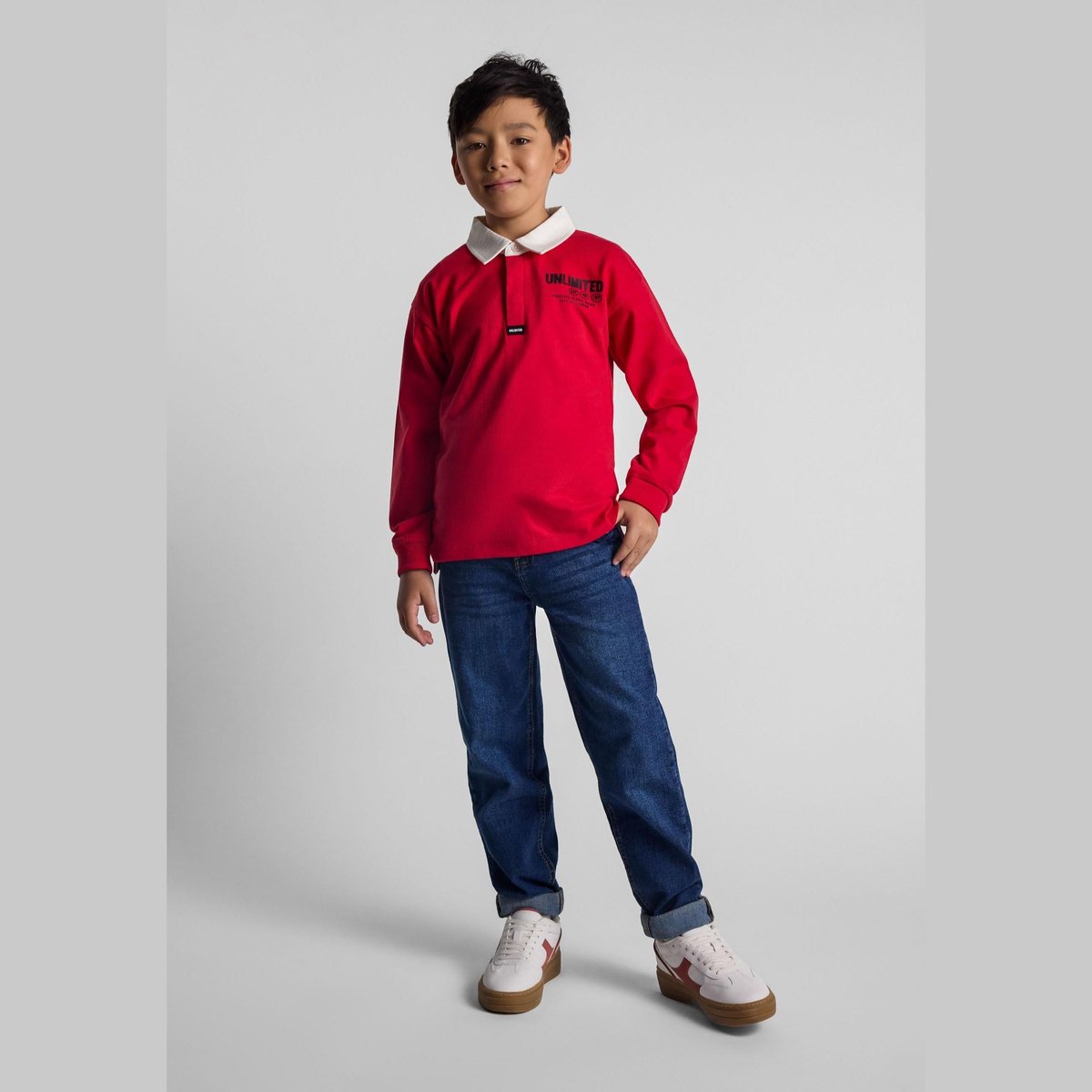 Minoti polo jongens lange mouw met print - 100% katoen - rood