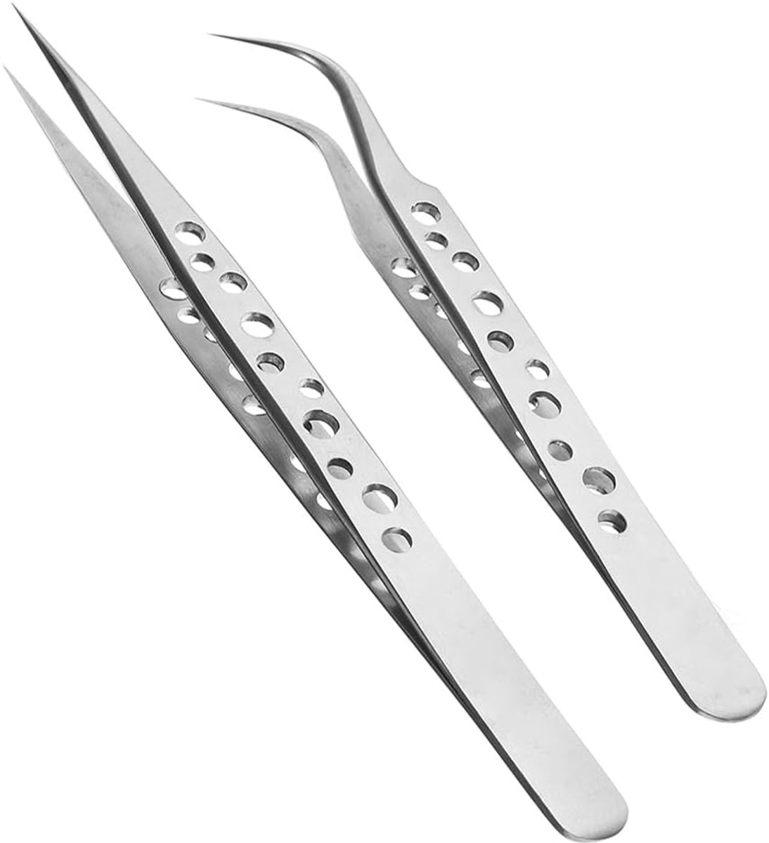 2 stuks, wimpertang, wimperverlenging, pincet met rechte en gebogen punt, precisiepincet, voor doe-het-zelf, wimperverlenging