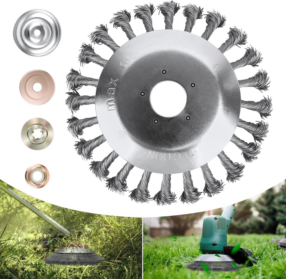 Speed Onkruidborstel voor grastrimmer, 15 cm, professioneel, hoge stabiliteit, zeer robuust, eenvoudige montage, stalen borstels voor grasmaaiers