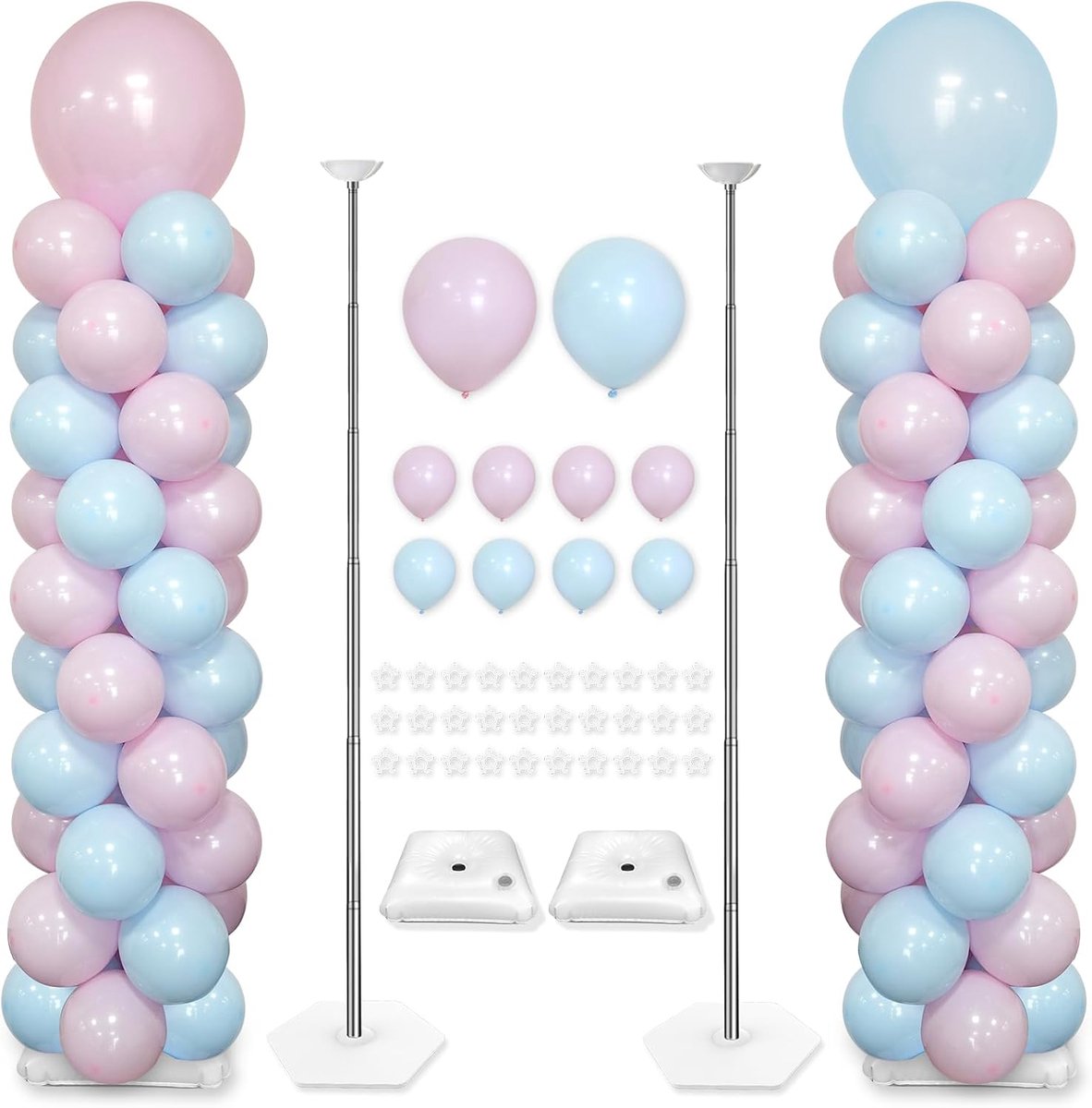 Ballon kolom standaard, set van 2 ballonstandaards (inclusief ballonnen)
