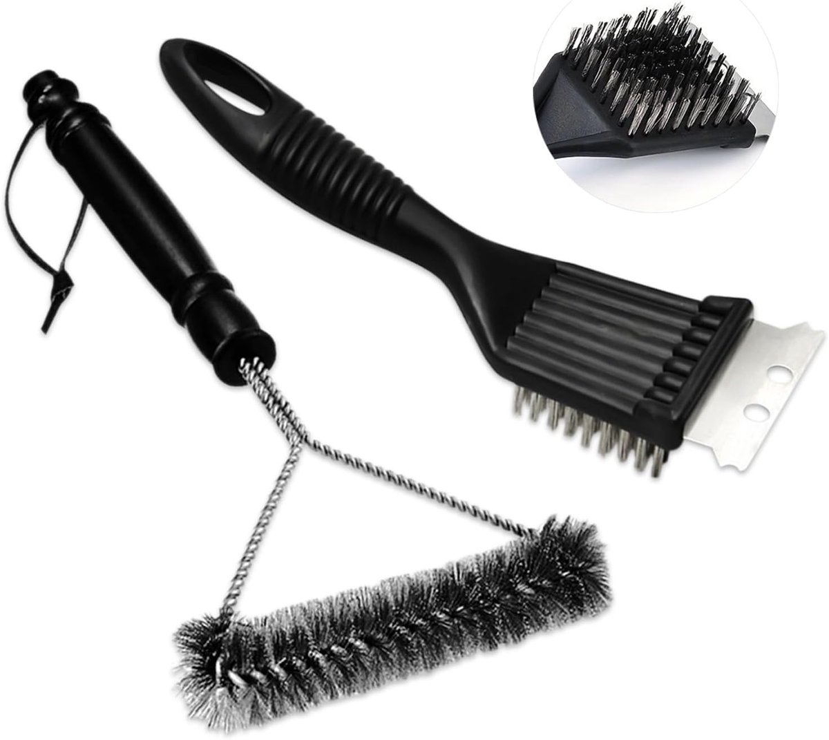 2 stuks barbecue-reinigingsborstel met roestvrijstalen schraper, 2-in-1 grillborstel voor barbecuegrill en oven