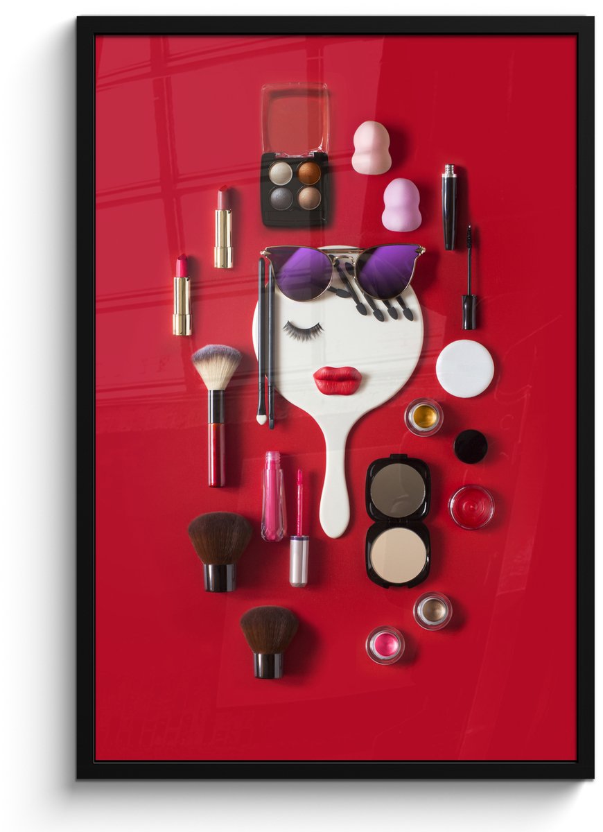 Poster in lijst - Fotolijst 60x90 cm - Posters - Vrouwelijke spiegel omringt door make-up
