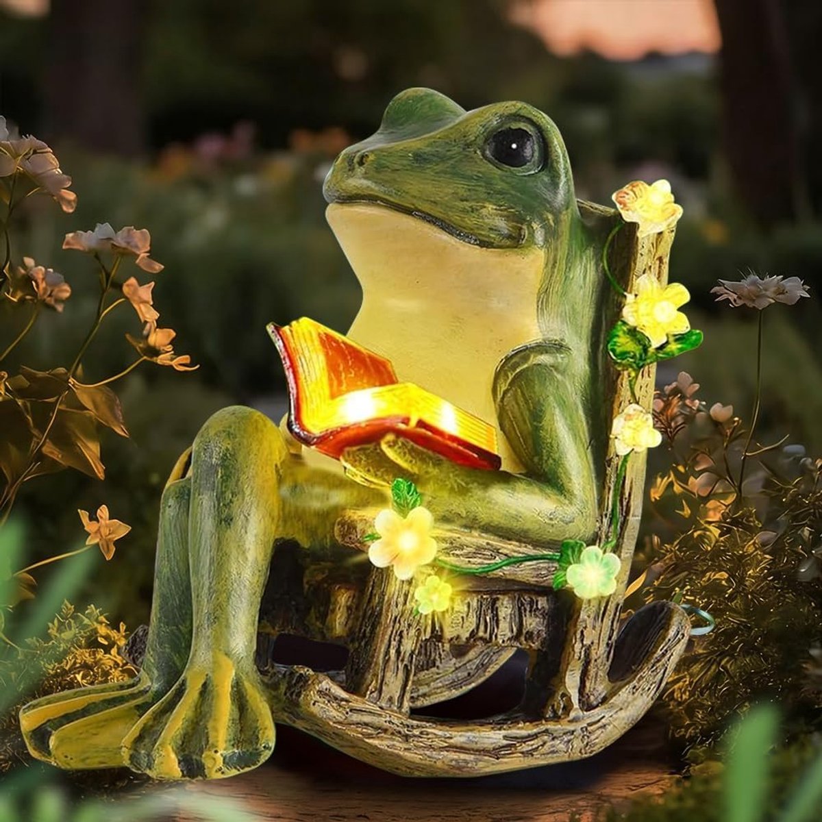 Frosch Garten Standbeeld Decoratie, Decoratie Frosch voor Buiten, Leuke Froggen met Succulent en 7 LED Lichten, Solar Frosch Standbeeld, IP65 waterdicht, voor Tuin, Balkon, Grasveld