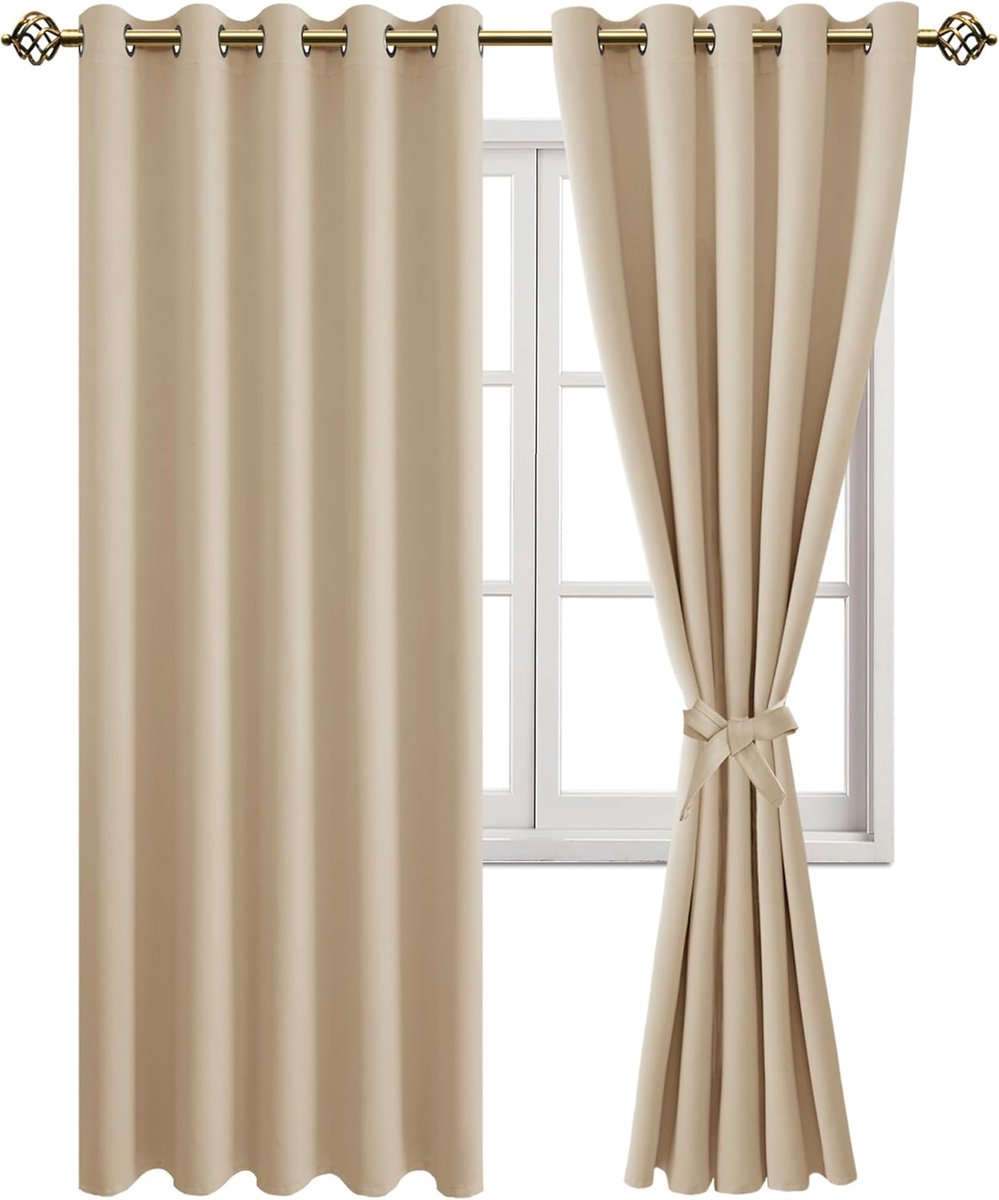Verduisterende gordijnen, inslagringen, voor slaapkamer, woonkamer, beige, 2 stuks, 228 x 167 cm (H x B)