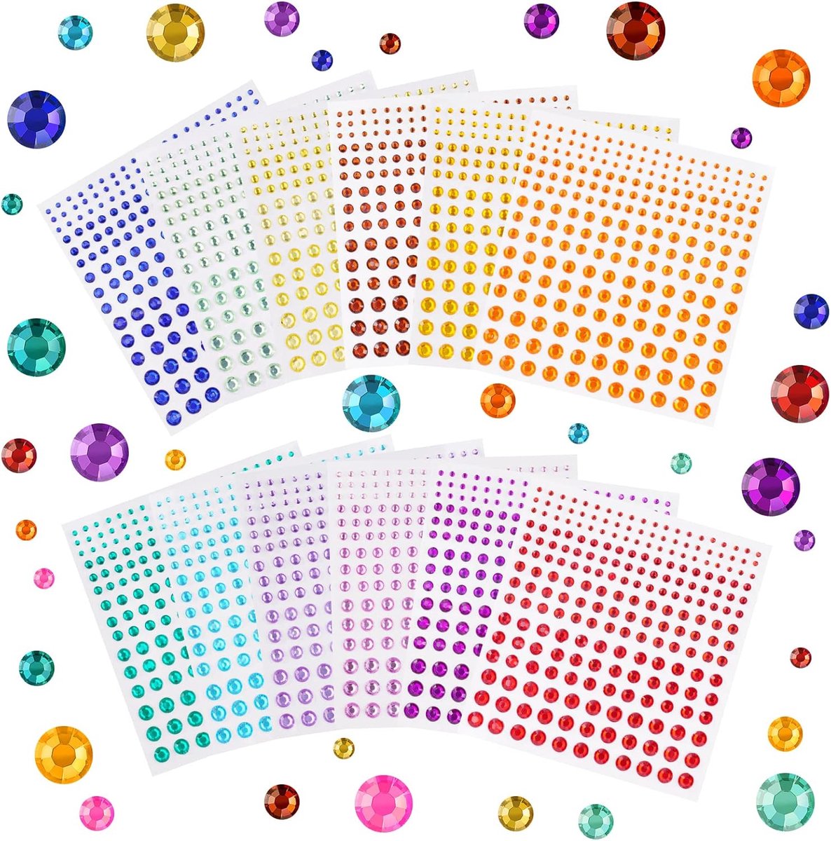 Zelfklevende Strass Edelsteen Stickers, 12 vellen 2700 Stuks Strass Gezichtsjuwelen, Face Gems Glitter, voor Wangen en Haar, Gezicht en Nagels, Rave Festival DIY Gezichtsstickers