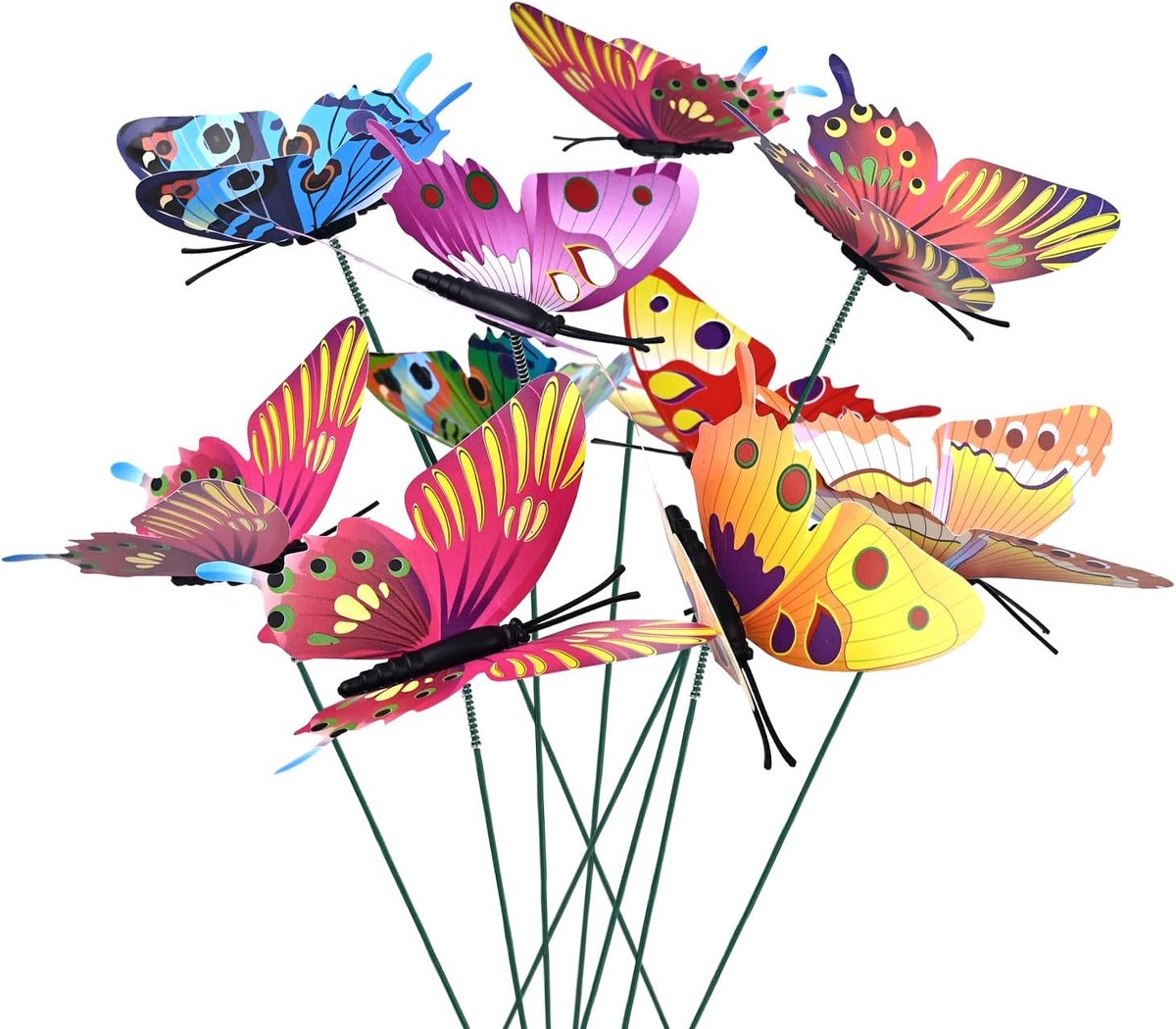10 Stuks 3D Vlinder Tuindecoratie | 25×8cm PVC Vlinder Tuinornamenten op Stok | Decoratieve Vlinderstekers voor Tuin, Gazon en Bloempot