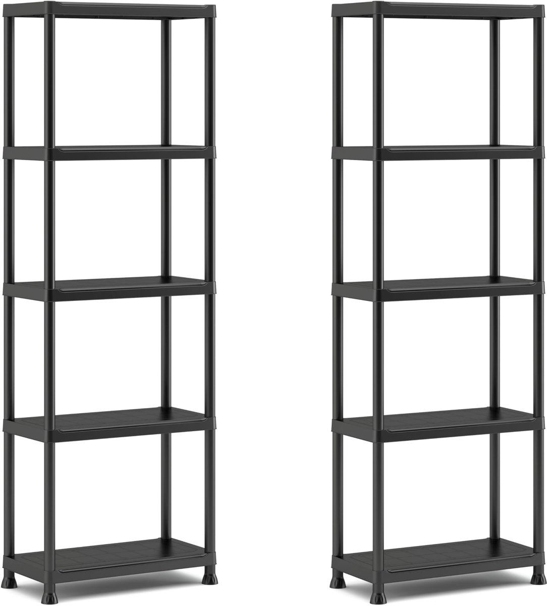 Set van 2 planken 60/5, zwart, 5 planken, maximale draaglast elk 20 kg, 60 x 30 x 174 cm