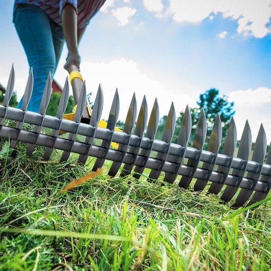 140 cm, robuuste hark voor het verwijderen van mos en gazonvilt, met scherp lemmet voor het verwijderen van dood gras, voor binnenplaats, tuin, gazon/zilver — afbeelding 3