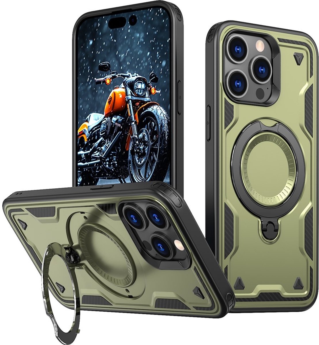 Coverup Hoesje - Geschikt voor iPhone 15 Pro Hoesje - Coverup Armor Back Cover met MagSafe Compatible Kickstand - Groen