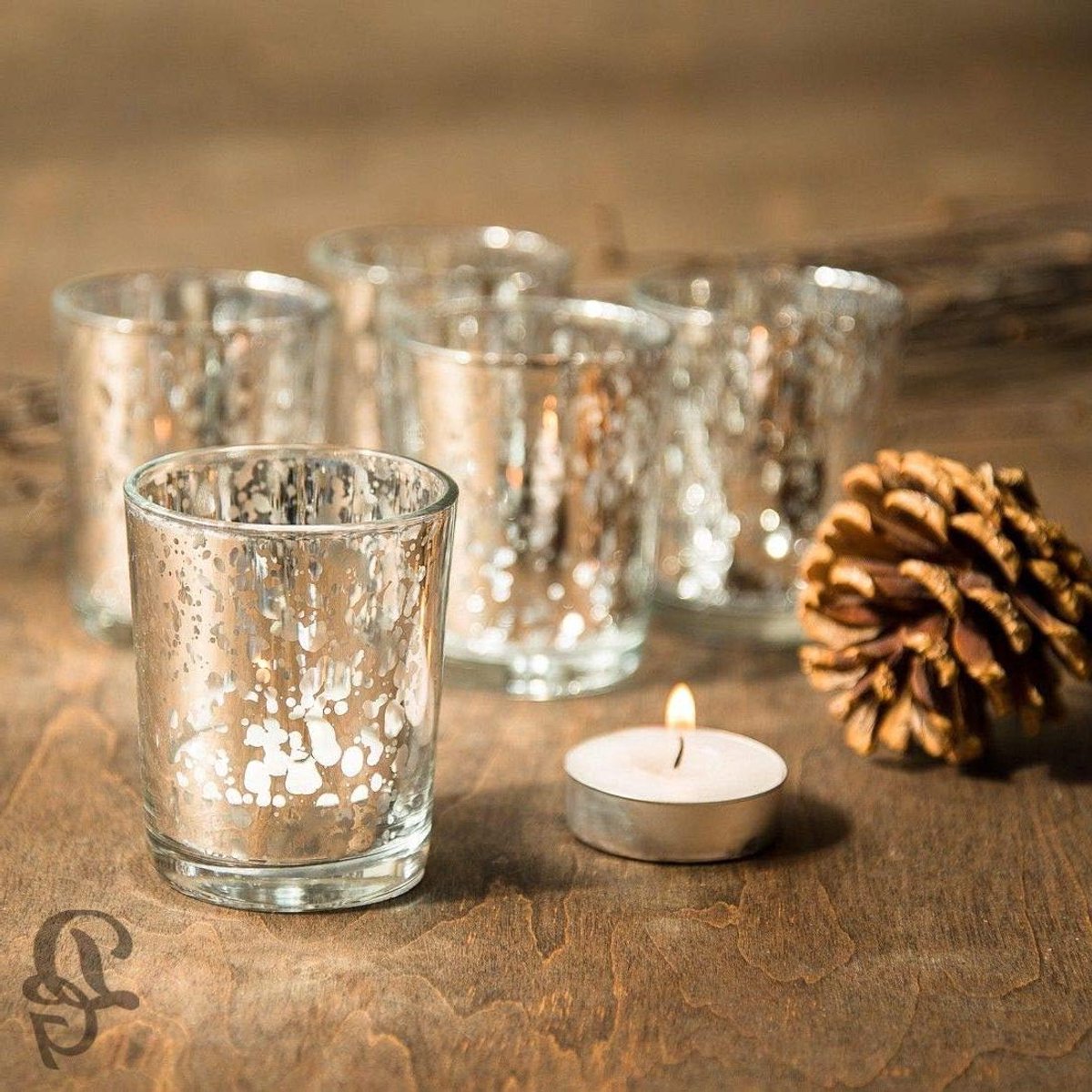 Theelichthouders Kwik - Kandelaars Glas - Sfeerverlichting Creëren - Kwik Afwerking Binnenzijde - 55 x 55 x 6 cm - Zilver