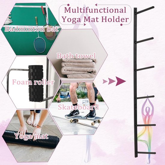 Yogamatrek - Opbergrek Matten - Sportspullen Opbergen - 6-Planks Wandmontage - 100 cm Lengte - Zwart — afbeelding 3