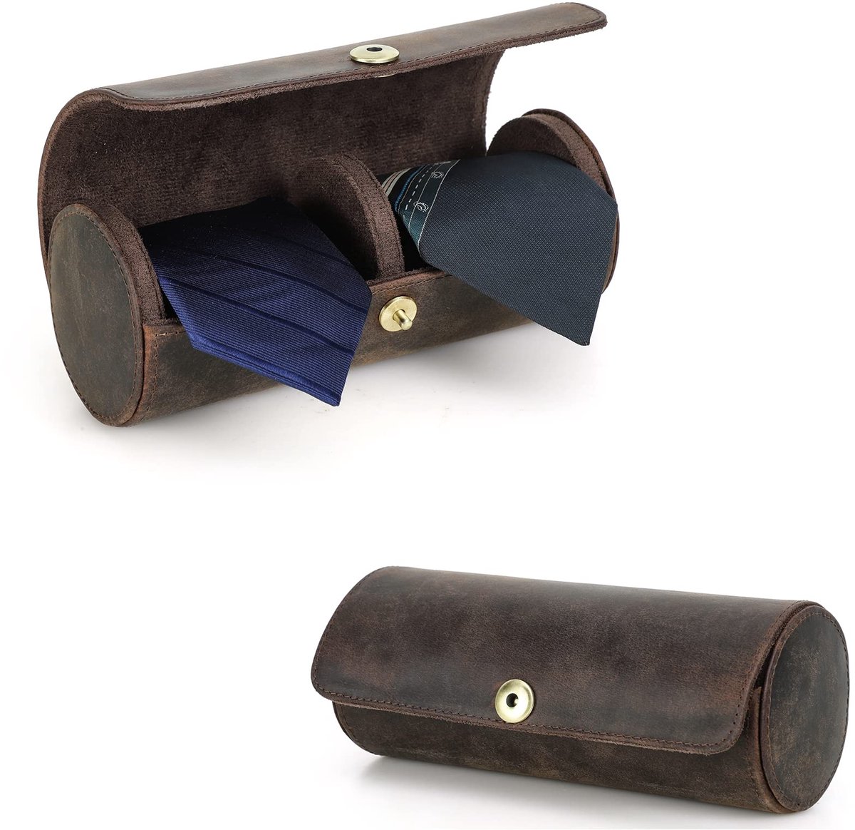 Tie Opbergdoos Houder Echt Leer Gemaakt Ties Opbergkoffer Draagbare Tie Organizer voor Zakelijke Reizigers, 4005-koffie, 2 Ties, Tie Case