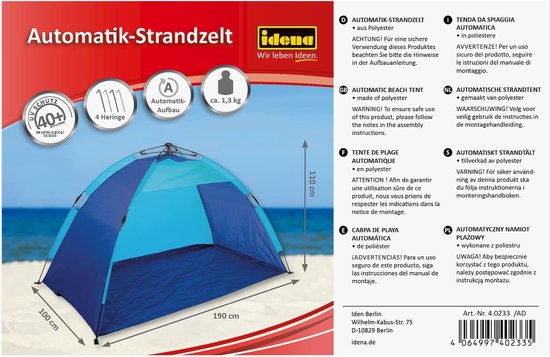 Strandschelp UV-bescherming 40+ automatisch ca. 19 x 1 x 11 m met draagtas - Idena 40233 van Idena — afbeelding 5