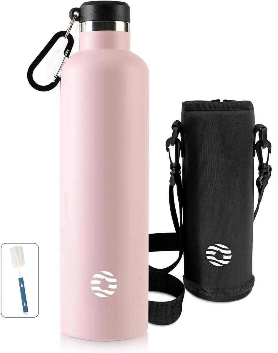 Roestvrijstalen Waterfles - Thermosfles Drinkfles - Hydratatie Onderweg - Dubbelwandige Isolatie - 1 Liter - Zwart