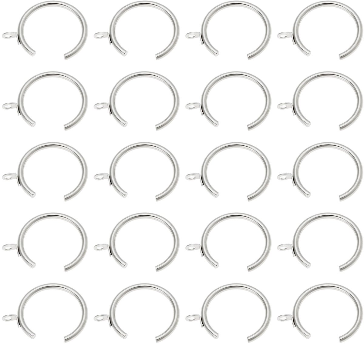 Lord of the Tools 20 Stuks Zilver Metaal Passing Gordijn Pole Ringen Gordijn C Type Ring voor Erker Gordijn Polen Chroom met Vaste Oog, Schuifoog