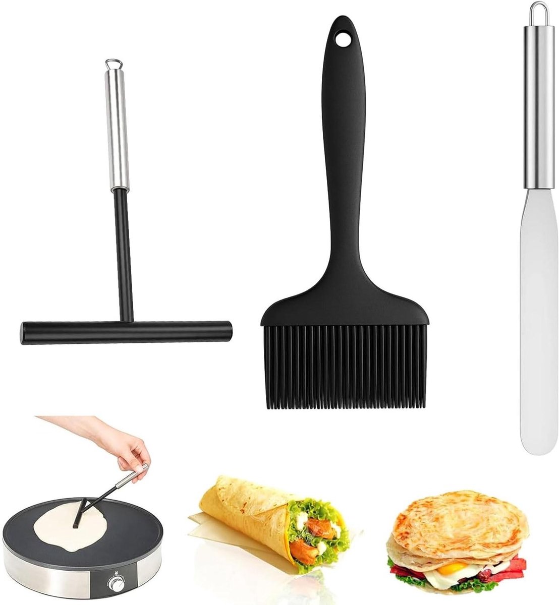 Crepes Divider Set - Pannenkoek Gereedschap - Delicate Keukenwerk - Veelzijdig 3-Delig - 10 x 10 x 0.1 cm - Zwart