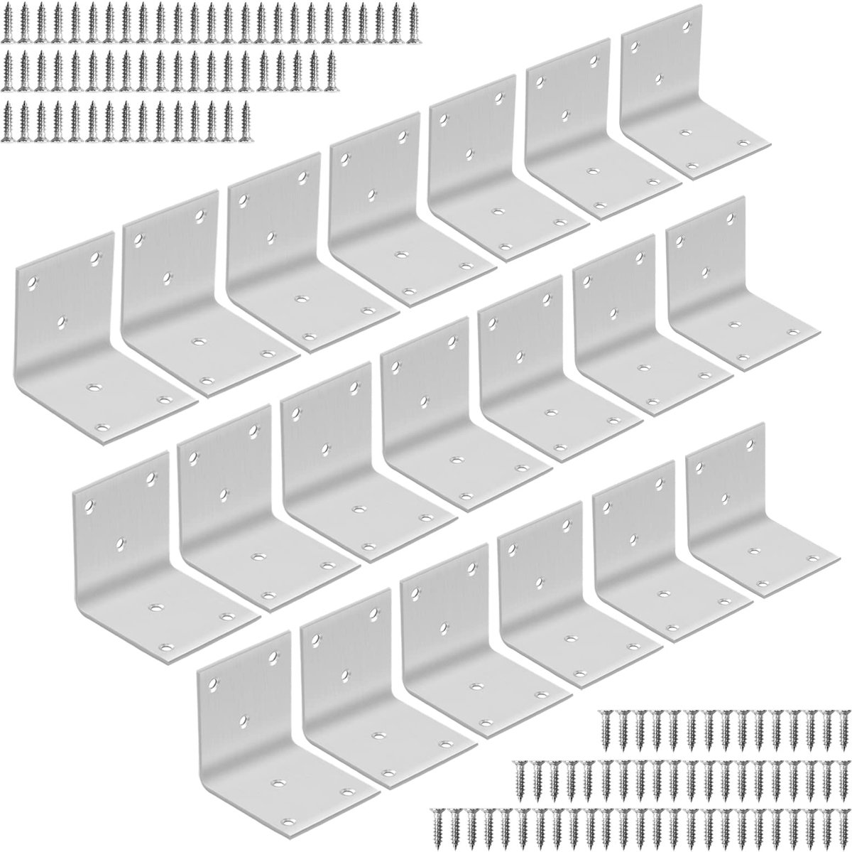 20 stuks roestvrijstalen hoekverbindingen, 90 graden L-klemmen, zware belasting, metalen hoek met schroeven, verbindingsstukken, hoekhoek voor hout, meubels, tafels, stoelen, kasten, 40 x 40 x 40 x 2