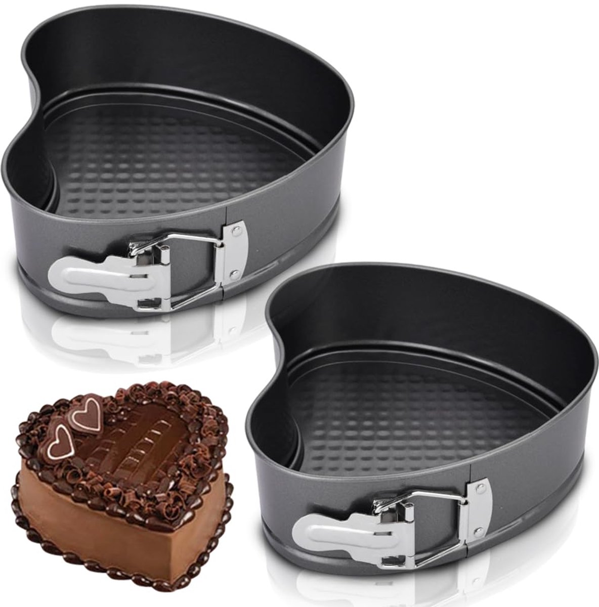 Bakvormen hart 18 cm, taartvorm springvorm met antiaanbaklaag, hartbakvorm taartvorm met platte bodem, kleine taartbakvormen met platte bodem voor cake bakken, zwart