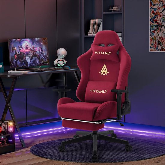 Gamingstoel met Voetensteun - Ergonomische Stoel - Comfortabel Zitten - Ademend Imitatie Suede - 90-155 graden rugleuning - Wijnrood — afbeelding 3