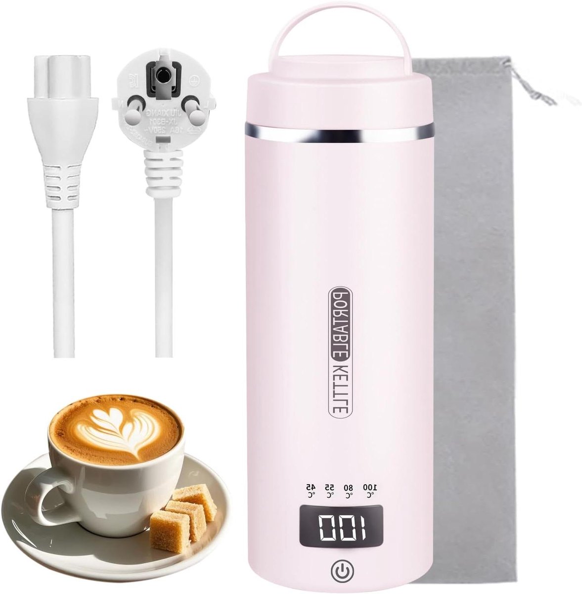 Draagbare Reis Waterkoker - Mini Waterkoker - Warme Dranken Maken - 4 Temperatuurinstellingen - 450 ml - Roze