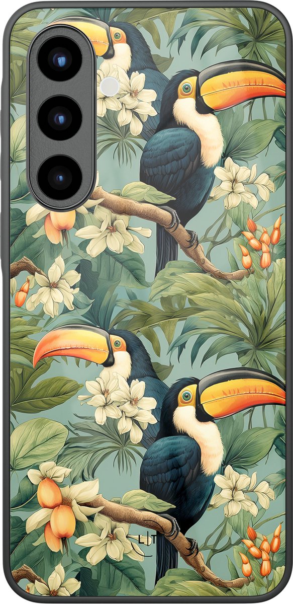 Hoesje geschikt voor Samsung Galaxy A56 - Jungle toucan - Luxe Glazen Hardcase - Print / Illustratie - Groen