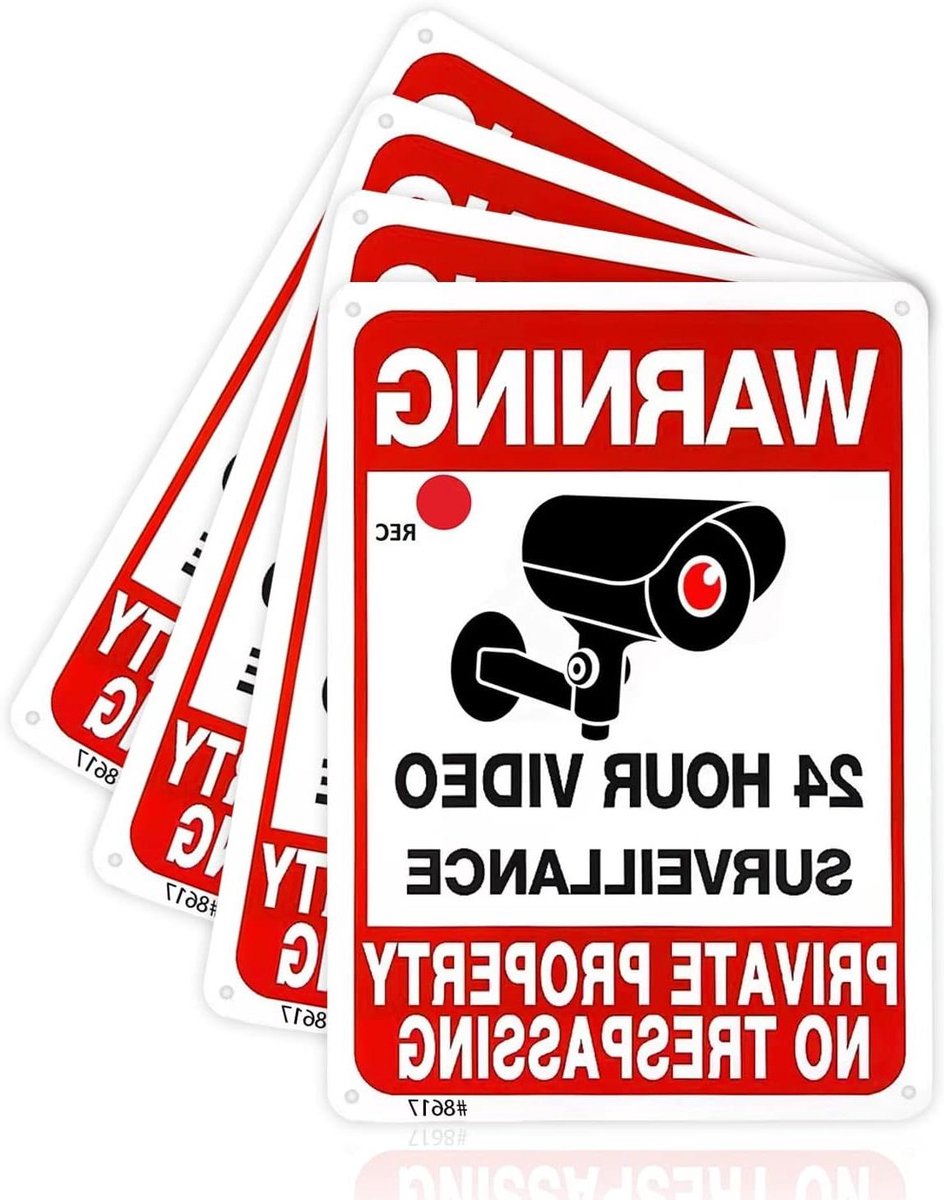 Waarschuwingsborden Privé Eigendom - Beveiligingsborden Videobewaking - Afschrikken Ongewensten - Weerbestendig Aluminium - 7x10 Inch - Rood Zwart Wit