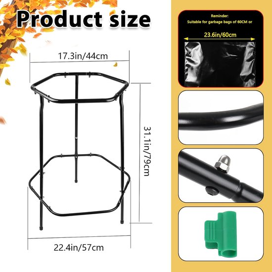 Tuinafval Zakhouder - Bladzakhouder Frame - Tuin Opruimen - Stevige Stabiliteit - 30-55 Gallon - Zwart — afbeelding 2