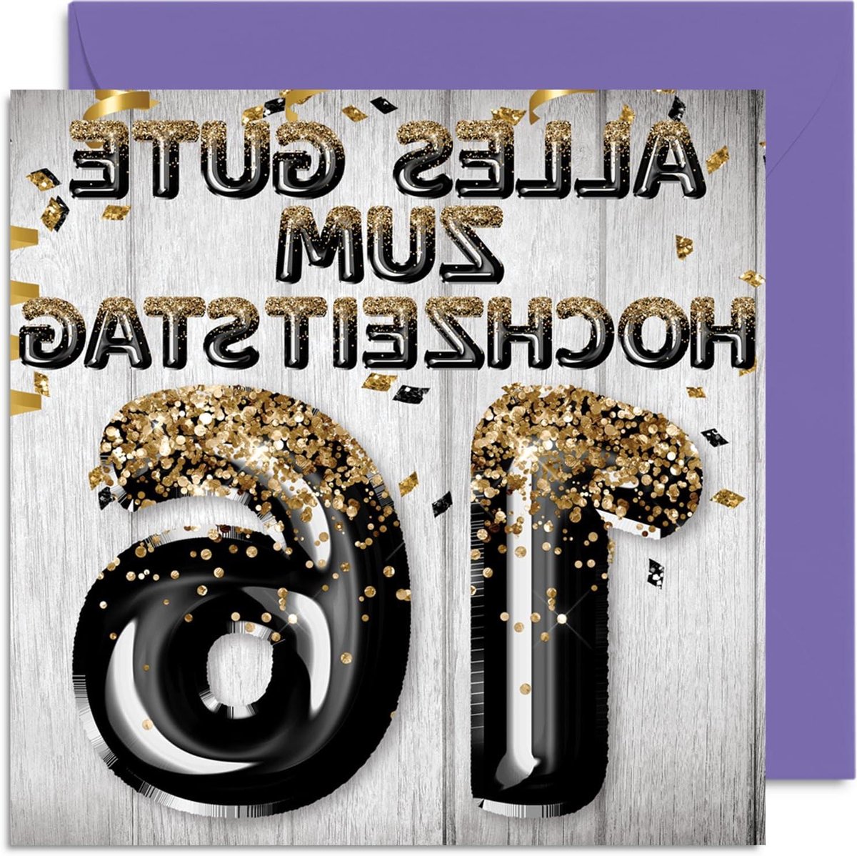 Trouwdag Kaart - Wenskaart Huwelijk - Jubileum Vieren - Zwart Goud Glitter - 145 mm - Zwart