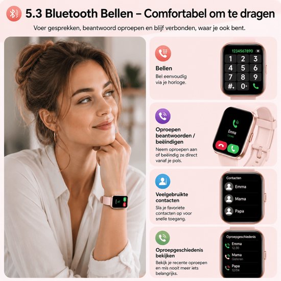 Smartwatch Dames & Heren – 2.0" HD Touchscreen – Bluetooth Bellen – 4 Bandjes Incl. – Hartslagmeter, SpO₂ & Slaapmonitor – IP68 Waterdicht – 136 Sportmodi – 450mAh Batterij – SOS & Zaklamp – Samsung & iPhone