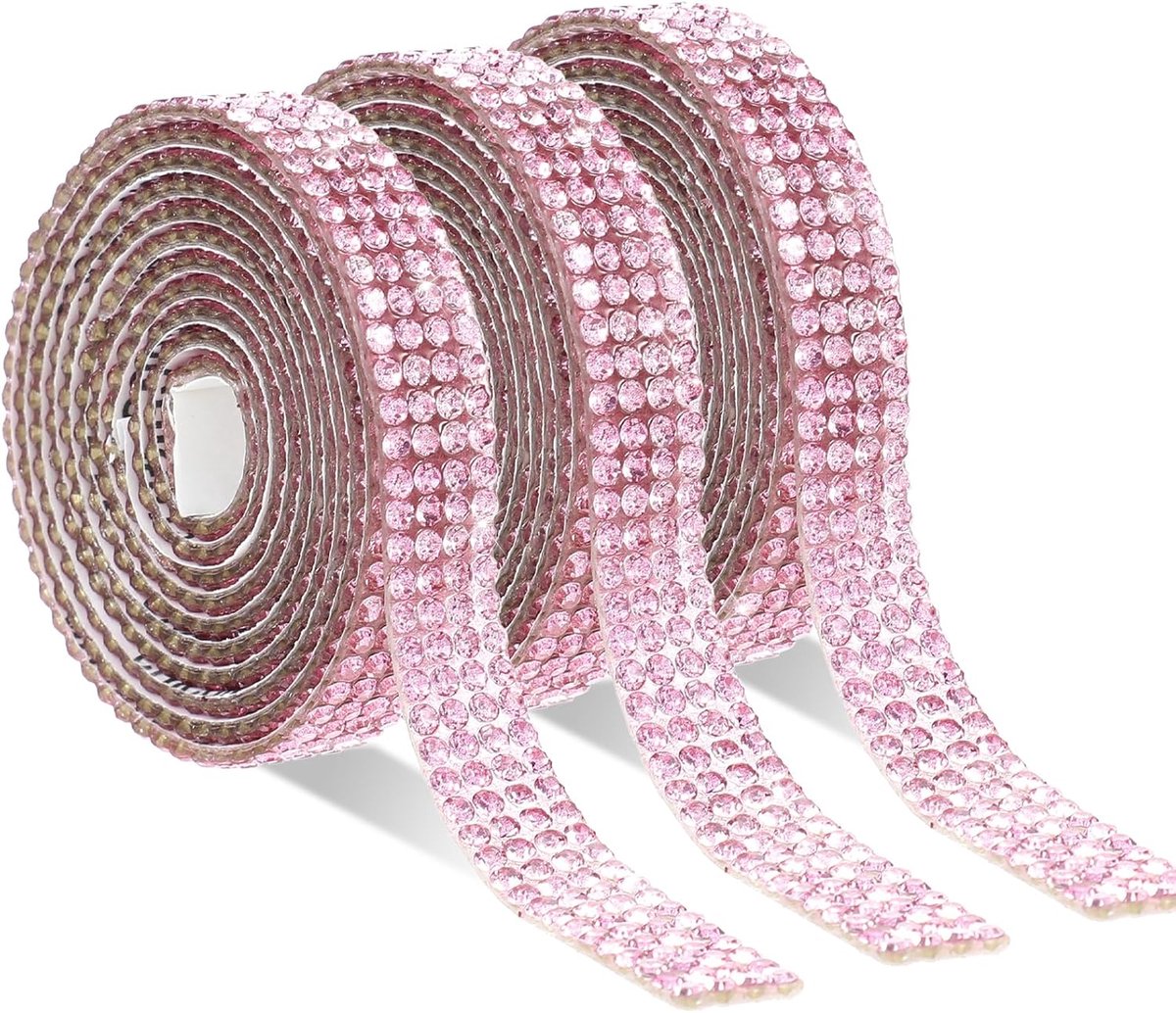 3 stuks zelfklevende strasssteentjes, glitterband, doe-het-zelf diamantband, glitterstenen, doe-het-zelf decoratiestickers voor kleding, bruiloft, handwerk, geschenkdecoratie, roze