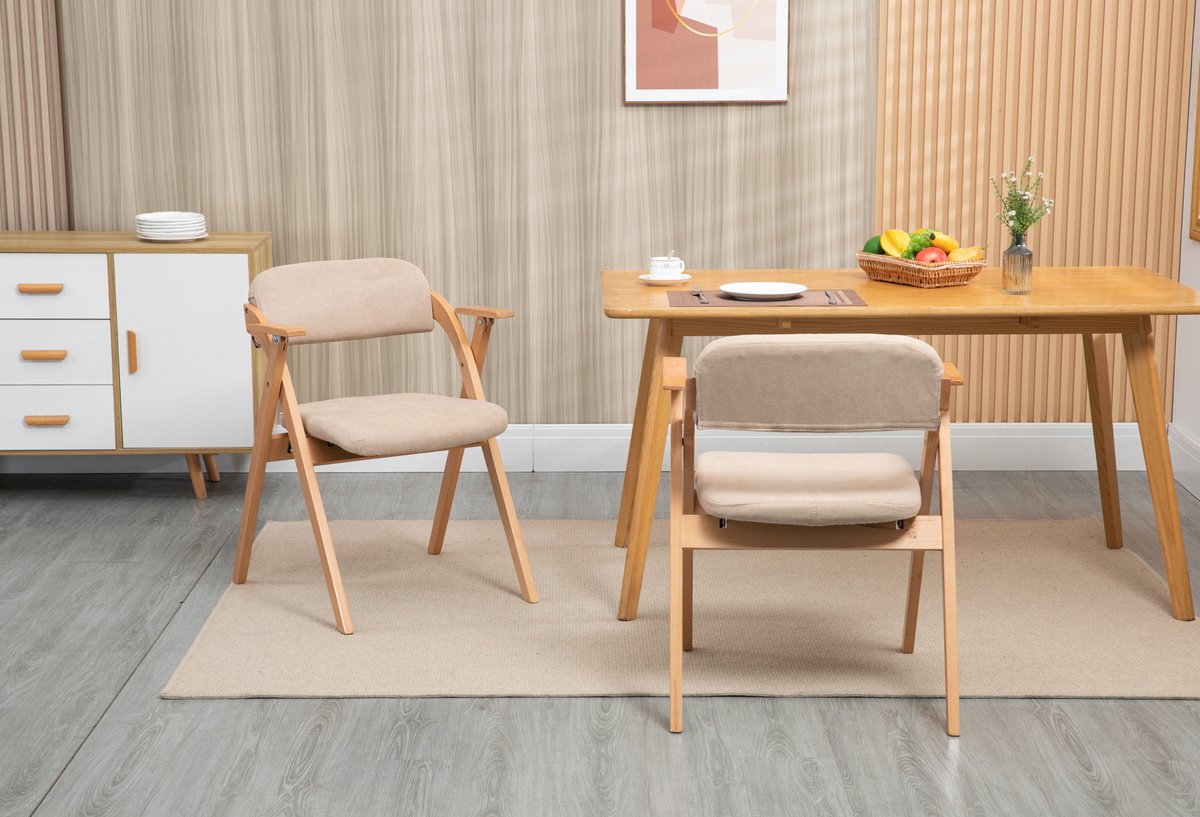 DESMIU Inklapstoel - Set Van 2 - Met Armleuningen En Zachte Beklede Zitting - Voor Eetkamer, Keuken En Buiten - Hout - Khaki