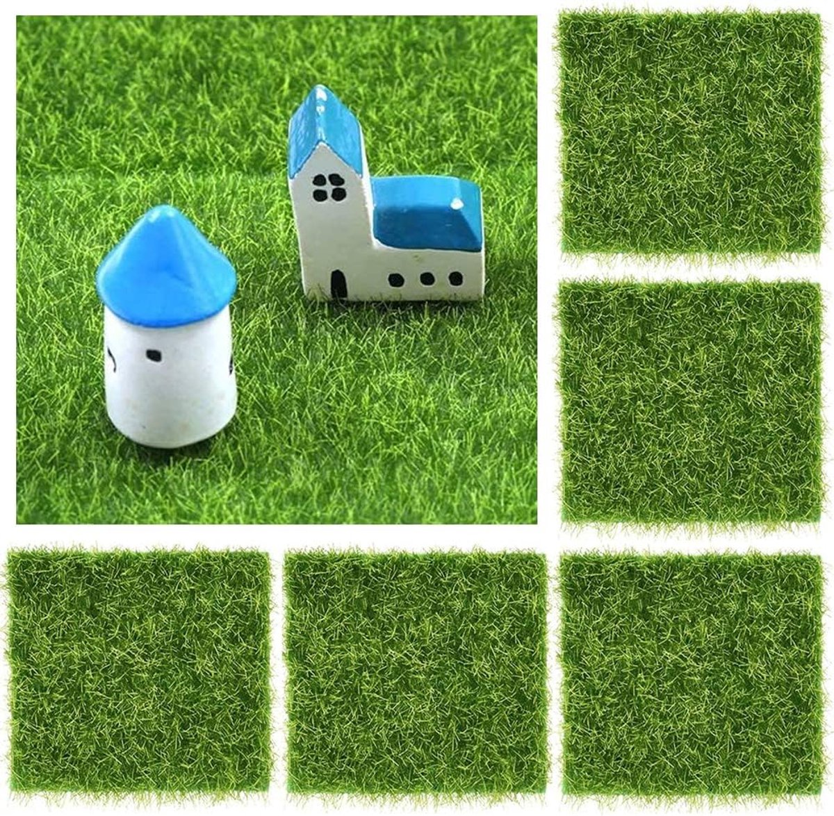 5 stuks kunstgras mini-kunstgras, natuurgetrouw grastapijt, kunstgrastapijt 15 x 15 rolgras, kunstsimulatie, gazon, miniatuur, mos, grasmat, versiering, gras om te knutselen, doe-het-zelf