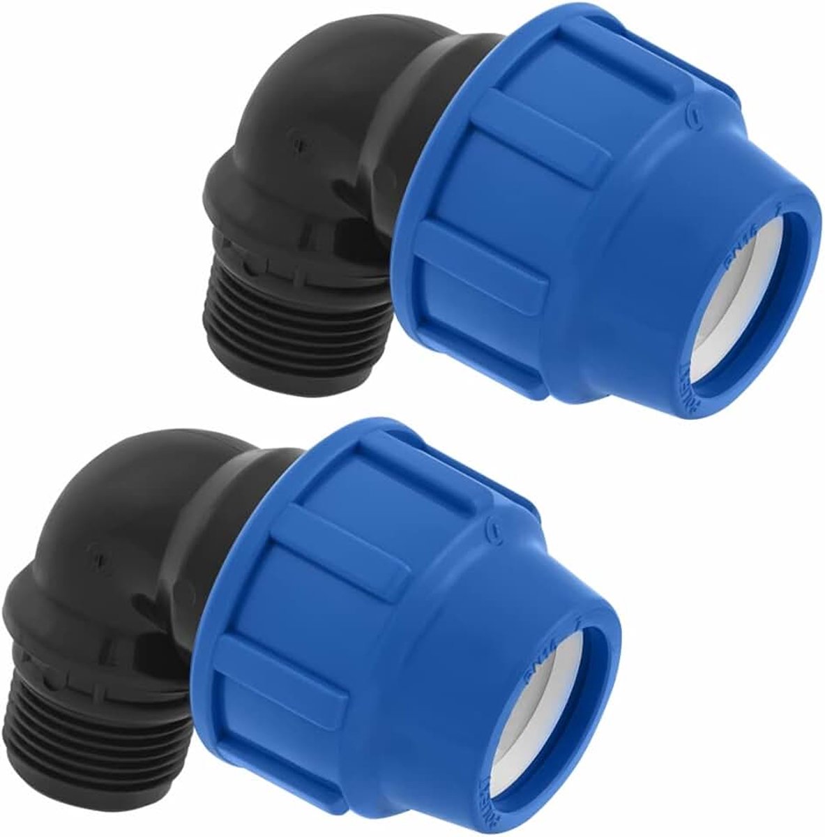 90 graden met buitendraad, 25 mm x 3/4 inch schroefverbinding voor PE buis, PN16 DVGW drinkwater-gecertificeerd, klemverbinding, koppeling voor PN80-, PE100-buizen, 2 stuks