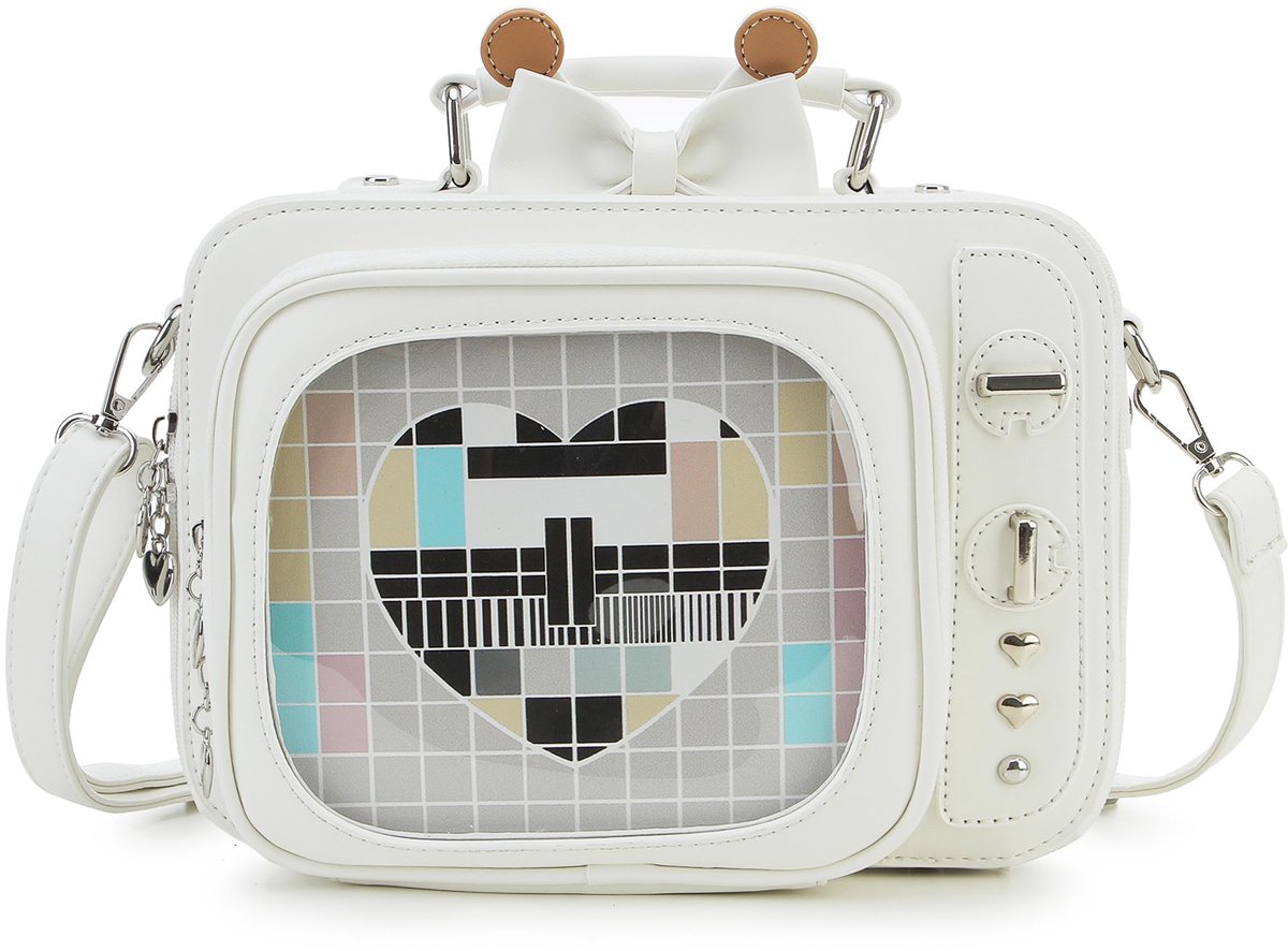Vorm Ita Tas Schoudertas Ita Rugzak Leuke Vrouwelijke Clear Window Anime Pins Display Purse, Wit, Medium, Retro televisieontwerp, ita tas, nieuwigheid rugzak, schattige