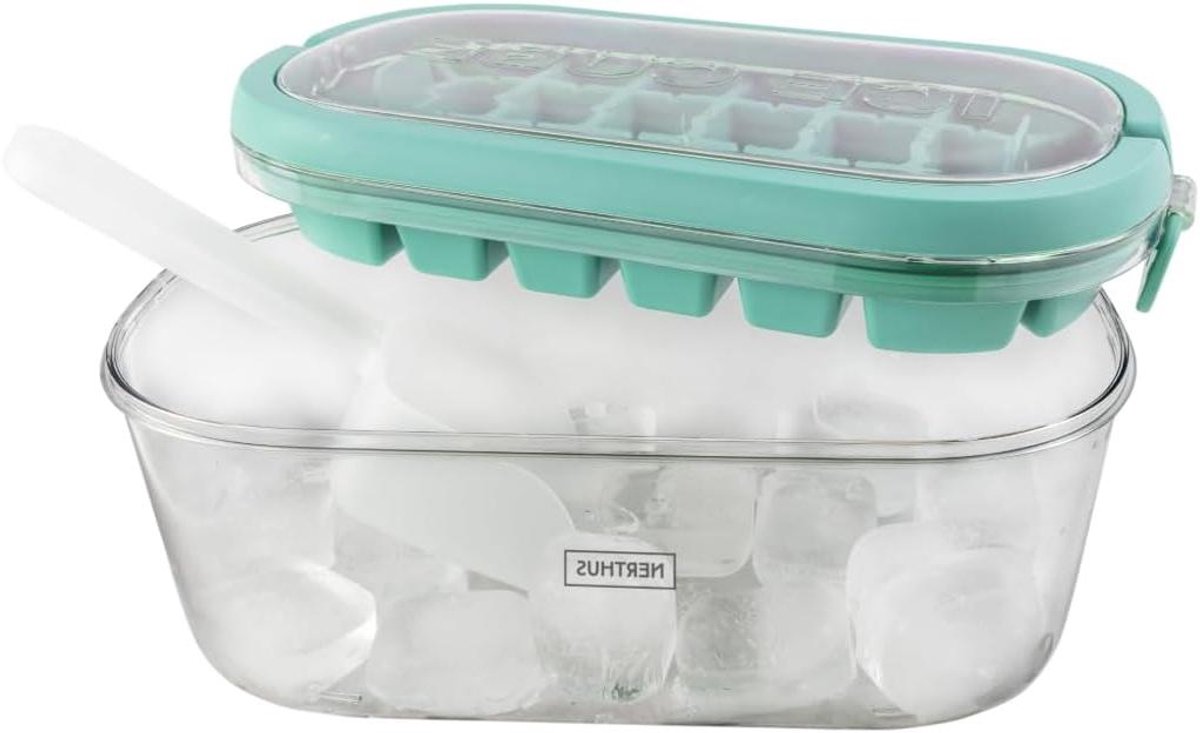 IJsemmer met Lepel - IJblokjes Houder - Drankjes Koelen - 28 Kubus Capaciteit - 12x12x10 cm - Wit
