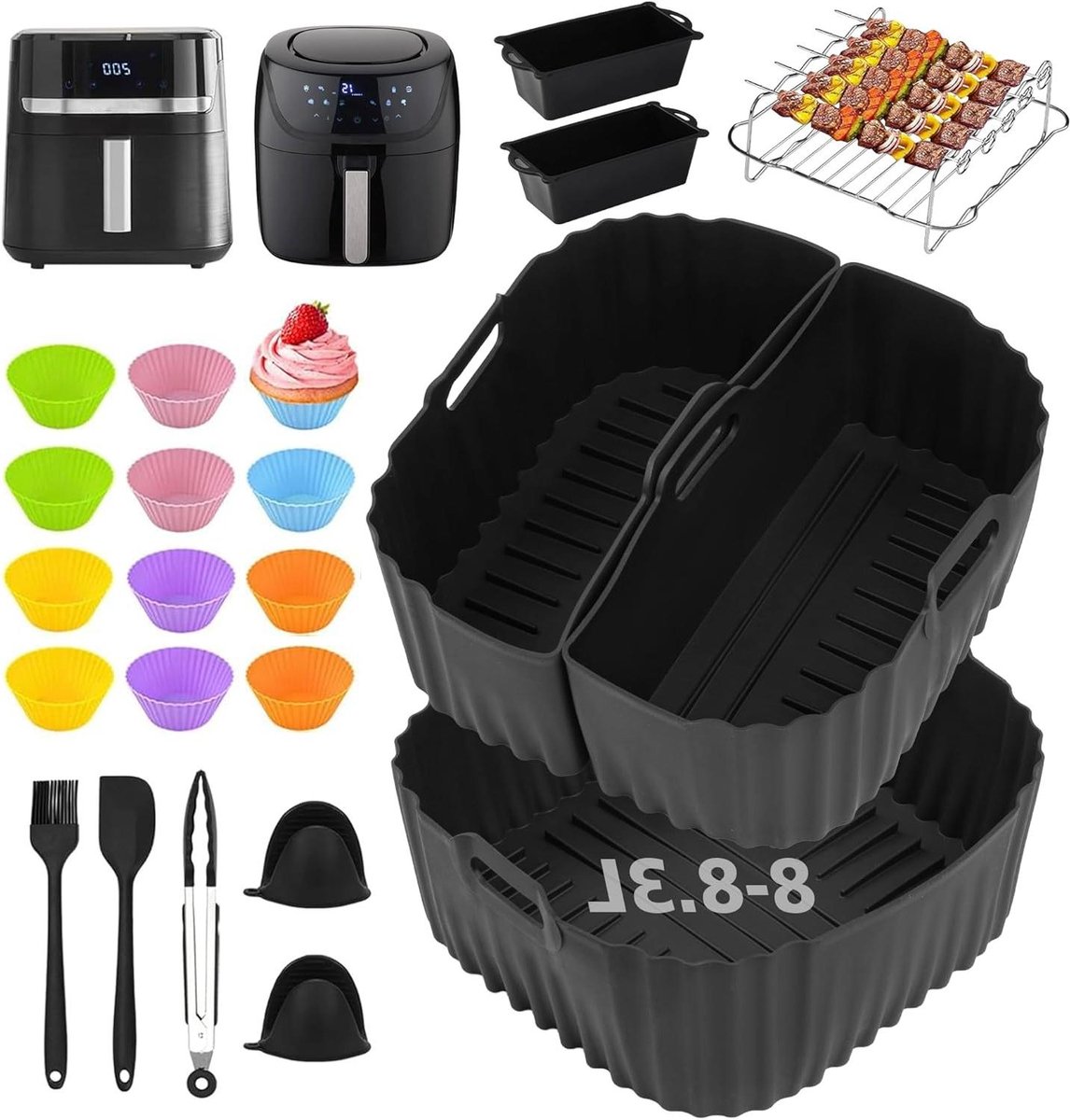 Airfryer Accessoires - Airfryer Bakvorm - Gezond Koken - Voedselveilig Siliconen - 28-delige Set - Zwart