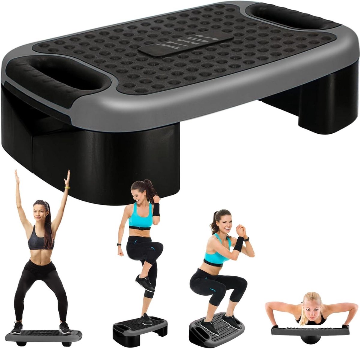 Aerobe Balansbord - Opstap Oefenplatform - Thuis Fitness - Multifunctioneel 4-in-1 - Verstelbaar - Grijs