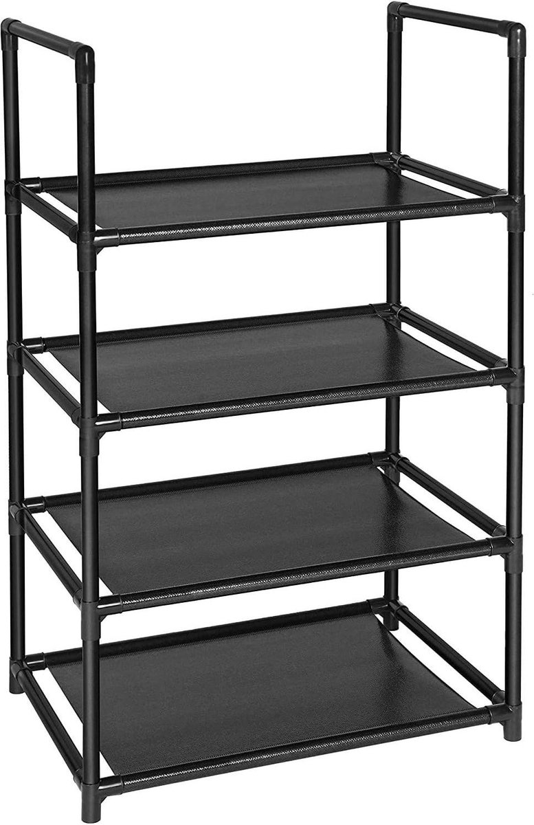 4 lagen schoenenrek - Organizer voor schoenen - zwart - niet-geweven stof - compact