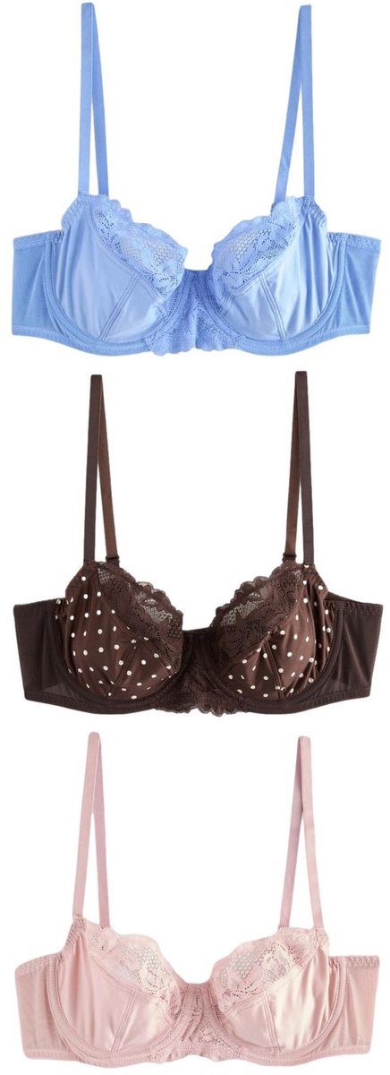 Next Dames - Set van 3 beha’s met volledige cups zonder vulling - Bruin Chocolate Spot/Blue/Pink