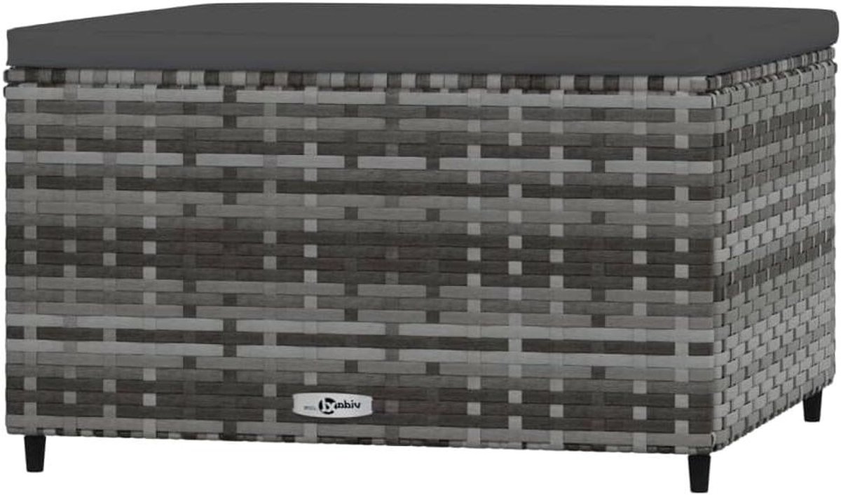 Voetenbank met Kussen - Hocker Ottomaan - Tuin Ontspannen - Weerbestendig Poly Rattan - 55 x 55 x 31 cm