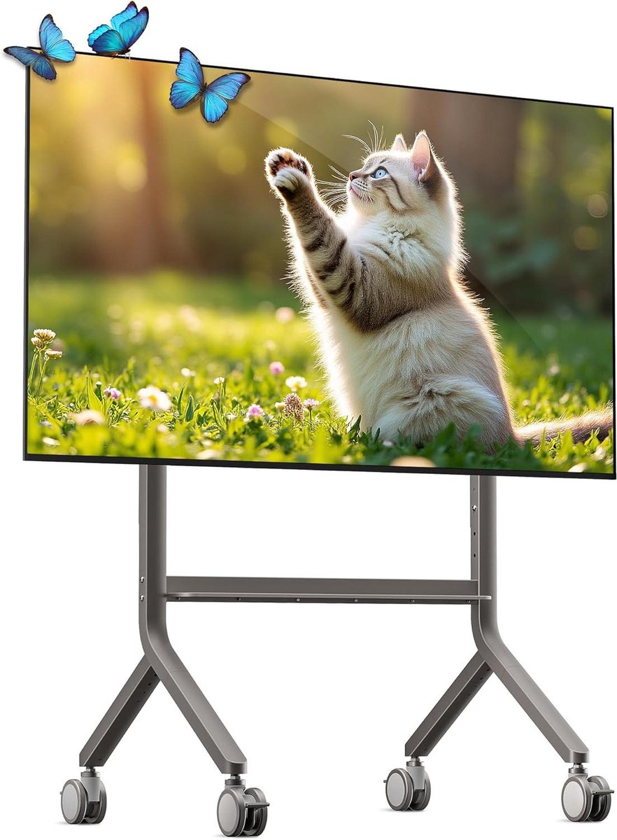 Mobiele TV Standaard - Verrijdbare TV Trolley - Presenteren en Kijken - In Hoogte Verstelbaar - Tot 90 Inch - Zwart
