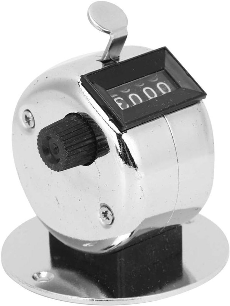 Metalen Handteller - Mechanische Klikker Teller - Sport Statistieken Tellen - Roestvrij Staal Anti-corrosie - 4-cijferig - Zilver